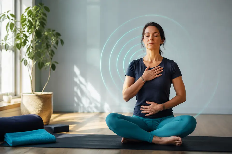 Uygulama Alanlarımız Hipno-yoga uygulamasında nefesine odaklanan kadın